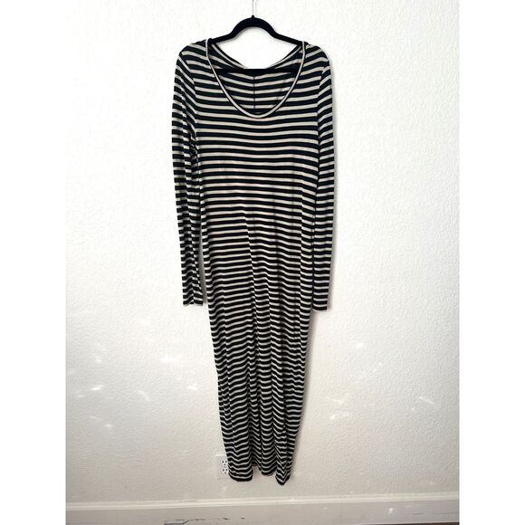 Peruvian Connection Andover Long Sleeves Scoop Neck Striped Maxi Dress Medium - Picture 1 of 8